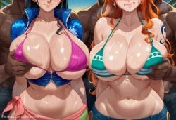 ai_generated ass beach bikini breasts busty cheating commission duo female gangbang groping huge_ass huge_breasts imminent_rape interracial nami_(one_piece) netorare nico_robin one_piece patreon patreon_url patreon_username public sinderellaart surrounded thick used voluptuous