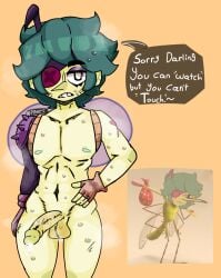 1boy angelo_(brawl_stars) balls big_nose brawl_stars dick eyelashes eyepatch femboy green_skin makeup male nipples sweat