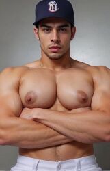 1boy ai ai_generated arms_folded bara bara_tits bara_titties big_breasts big_nipples big_pecs busty male male_only nipples pecs realistic solo solo_male