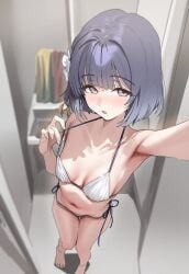 1girls almost_naked almost_nude arm_above_head arm_up armpit armpit_crease armpit_peek armpits bare_armpits bare_arms bare_belly bare_calves bare_chest bare_hands bare_hips bare_knees bare_legs bare_midriff bare_navel bare_shoulders bare_skin bare_thighs bare_toes barefoot belly belly_button bikini bikini_bottom bikini_only bikini_top black_hair black_hair_female blurred_background blurry_background breasts character_request collarbone copyright_request exposed_armpits exposed_arms exposed_belly exposed_chest exposed_hips exposed_legs exposed_midriff exposed_navel exposed_shoulders exposed_skin exposed_thighs exposed_toes feet female female_focus female_only fingernails fingers flower flower_hair_ornament flower_in_hair flower_on_head full_body groin hair_ornament hairless_armpits halterneck hand_above_head hand_up high_resolution highres indoor indoor_nudity indoors knees l.u.v lean_figure legs looking_at_viewer looking_up looking_up_at_viewer medium_hair midriff mole mole_under_mouth mostly_nude naked naked_female naked_woman narrow_waist navel nearly_nude nude nude_female nudity open_mouth parted_lips petite petite_body petite_breasts petite_female petite_girl petite_tits practically_nude purple_eyes purple_eyes_female shaved_armpits shoulders side-tie_bikini slender_body slender_waist slim_waist small_breasts solo standing string_bikini swimsuit swimwear thighs toes tongue violet_eyes white_bikini white_bikini_bottom white_bikini_top white_string_bikini white_swimsuit white_swimwear