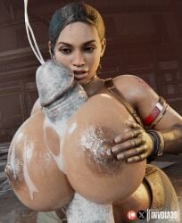 1boy 1girls 3d big_breasts breasts capcom cum cumming dark-skinned_female dark_skin erection female gigantic_breasts gigantic_penis huge_breasts huge_cock invdia3d male monster nipples paizuri penis regenerator regenerator_(resident_evil) resident_evil sheva_alomar