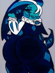 ass big_ass black_outfit blue_eyes blue_skin cookie_run_kingdom greedydiscord jester_outfit shadow_milk_cookie