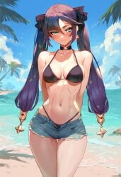 ai_generated beach big_ass bikini genshin_impact geosan mona_(genshin_impact)