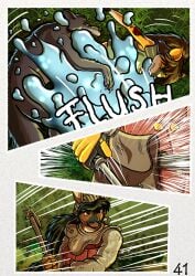absurd_res anthro big_breasts black_hair blonde_hair blue_eyes breasts brown_body brown_eyes brown_eyes brown_fur canid canine comic fantasy female fight fox fur grace_o'malley hair hi_res lagomorph leporid long_hair magic mammal markings medieval megan_bryar rabbit spots spotted_body spotted_fur the_quest_for_quests tqfq white_body white_fur yellow_body yellow_fur zaiksmckraven