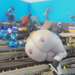 1girls aiming aiming_weapon ass assault_rifle booty booty_too_big bottom bottomless butt butt_focus butt_jiggle cat_ears cat_tail cate_meowdy_(fortnite) ctgiantess fat fat_ass feline female fortnite fortnite:_battle_royale furry furry_female furry_only gun in_the_open laying laying_down obese_ass pawprint shoes_on shoes_without_bottomwear tennis_shoes the_pit ych