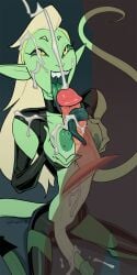 1boy 1futa areolae artist_name balls balls_bulge belly_button big_penis blonde_hair blowjob bodily_fluids breast_grab breasts clothed clothed_futa clothing cum cum_on_body cum_on_breasts cum_on_face cum_on_penis cumshot double_trouble duo ejaculation fellatio front_view functionally_nude futa_on_male futanari genitals grabbing_own_breast green_body green_skin green_tongue hair holding_breast human humanoid ickleseed intersex intersex/male interspecies kneeling large_penis legs_apart light-skinned_male light_skin long_hair long_tail long_tongue looking_at_partner male male_on_futa naizuri navel nipples nonbinary open_clothes open_mouth paizuri partial_male partially_clothed penis penis_out pointy_ears saliva saliva_drip sharp_teeth she-ra_and_the_princesses_of_power signature skinny slit_pupils small_breasts stomach tail testicles thighs tongue tongue_around_penis tongue_out tongue_wrap unseen_male_face very_long_hair yellow_eyes