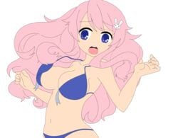 baka_to_test_to_shoukanjuu bikini bikini_malfunction blue_eyes bra breasts busty enf female hair_ornament highres himeji_mizuki long_hair photoshop pink_hair swimsuit vector_trace wardrobe_malfunction