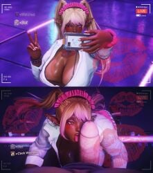 1girls 2koma 3d before_and_after blonde blonde_female blowjob cleavage cock_hungry cock_worship dark-skinned_female dark_skin debuff elf elf_ears elf_female eyeshadow female femsub final_fantasy_xiv gpose(ffxiv) gyaru imminent_oral kiss_mark kogal licking licking_penis lipstick_mark livestream miwwuh oral peace_sign penis penis_awe piercing recording selfie status_effect streaming tagme taking_picture twintails v_sign