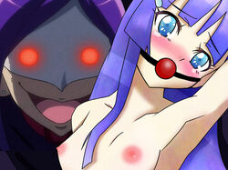 1boy ball_gag blush bondage breasts cure_beauty female gag gagged horror_(theme) imminent_rape joker magical_girl nipples pretty_cure purplepixies red_eyes reika_aoki small_breasts smile_precure tears