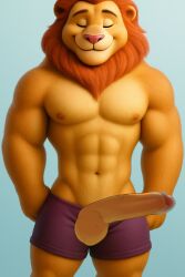 1boy ai_generated big_penis closed_eyes furry gay lion
