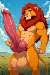 abs ai_generated anthro balls big_balls big_penis cock cocky69 excessive_size furry knot knotted_penis landscape lion lion_humanoid long_cock long_penis male muscles muscular muscular_anthro muscular_male pecs penis simba_(the_lion_king) the_lion_king veiny_balls veiny_cock veiny_knot veiny_penis