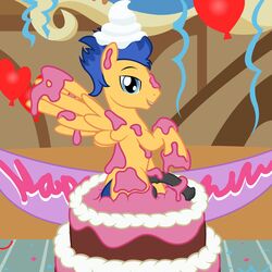 animal_genitalia animal_penis badumsquish balloon banner bedroom_eyes birthday_cake birthday_party cake confetti equine equine_penis flash_sentry_(mlp) food food_play friendship_is_magic frosting half-closed_eyes horn horsecock icing looking_at_viewer male mammal my_little_pony party pegasus penis seductive solo spread_wings streamers sugarcube_corner unicorn wing_boner wings