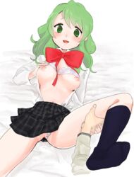 bra breasts female green_eyes green_hair mahou_shoujo_madoka_magica nipples panties school_uniform shizuki_hitomi tsutomu_(artist)