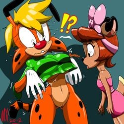 2012 big_breasts blonde_hair bonkers bonkers_d._bobcat bottomless breasts brown_hair disney disney_channel fawn_deer female furry hair half-dressed monkeyxflash navel pussy rule_63