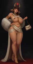 absurd_res animal_ears belly breasts_bigger_than_head chubby chubby_female curvaceous curvy curvy_figure dress egyptian egyptian_mythology enormous_breasts female female_focus female_only fur_coat goddess gold_jewelry hathor highres horn horns huge_breasts impossible_clothes jewelry kadarts large_areolae large_breasts looking_at_viewer olive_skin plump_labia pubes pubic_hair puffy_pussy purse red_carpet skimpy_clothes slutty_dress tagme underboob useless_clothing voluptuous voluptuous_female young_gods
