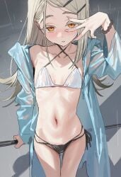 1girls bare_belly bare_chest bare_hands bare_hips bare_legs bare_midriff bare_navel bare_shoulders bare_skin bare_thighs belly belly_button bikini bikini_bottom bikini_top blonde_eyebrows blonde_female blonde_hair blonde_hair blonde_hair_female blush blush_face blushing_at_viewer blushing_female blushing_lines breasts collarbone exposed_belly exposed_chest exposed_hips exposed_legs exposed_midriff exposed_navel exposed_shoulders exposed_skin exposed_thighs female female_focus female_only fingernails fingers flat_belly flat_breasts flat_chest flat_chested gakuen_idolmaster grey_background groin hair_clip hair_clips hairclip hairclips high_resolution highres idolmaster l.u.v lean_figure long_hair looking_at_viewer midriff narrow_waist navel orange_eyes orange_eyes_female parted_bangs petite petite_body petite_breasts petite_female petite_girl petite_tits rain raining shinosawa_hiro shoulders side-tie_bikini simple_background skinny skinny_female skinny_girl skinny_waist slender_body slender_waist slim_waist small_breasts smooth_chest solo standing string_bikini swimsuit swimwear thigh_gap thighs upper_body