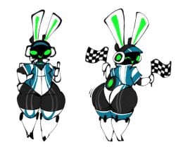 1robot 1robot_girl ass big_ass big_butt big_ears bunny bunny_ear bunny_ears bunny_girl bunnygirl female green_eyes komas97 pear-shaped_figure pear_shaped project_turboblast robot robot_bunny robot_girl screen_face small_breasts small_waist tempo_(project_turboblast) uniform