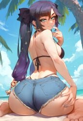 ai_generated beach big_ass bikini genshin_impact geosan mona_(genshin_impact)