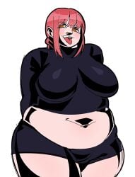 artiah669 bbw belly black_clothing chainsaw_man chubby chubby_female female fleshpie669 long_hair looking_at_viewer makima_(chainsaw_man) overweight overweight_female red_hair tight_clothing tongue tongue_out