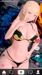 bikini bikini_bottom bikini_top blonde_hair graffiti graffiti_on_wall huge_breasts huge_breasts kitagawa_marin my_dress_up_darling pink_eyes red_eyes tiktok tiktoker violetrose34