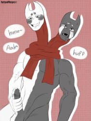 crying crying_with_eyes_open dandys_world dazzle_(dandy's_world) desperation male mask masturbation muscular muscular_male nude nude_male razzle_(dandy's_world) razzle_and_dazzle_(dandy's_world) rolling_eyes scarf smiling solo solo_male