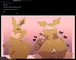 anal anal_sex anthro arcanine ass balls big_breasts big_butt bodily_fluids breasts canid canine cowgirl_position cum cum_inside duo eeveelution erection from_front_position fur generation_1_pokemon generation_2_pokemon genital_fluids genitals hi_res huge_butt jolteon male male/male male_penetrated male_penetrating male_penetrating_male mammal nintendo nude on_bottom on_top penetration penile penile_penetration penis pokemon pokemon_(species) rareplushy rough_sex sex simple_background tail text thick_thighs wide_hips yellow_body yellow_fur