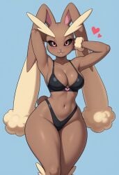 ai_generated anthro armpits arms_up breasts bunny_ears bunny_girl bunny_tail cleavage female furry furry_female heart lopunny pokemon pokemon_(species) pokemonjackr thick_thighs thighs