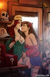 2girls age_difference aged_up alx_(fuckit) brown_hair clothed_sex female female/female female_only fingering flannel freckles gravity_falls hat mabel_pines nipples panties pubic_hair pussy red_hair teenage_girl teenager wendy_corduroy yuri