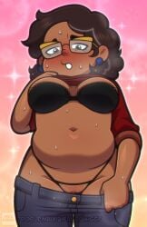 1girls big_breasts black_bra black_panties blue_pants blush blush blushing_profusely bra breasts brown_eyes brown_hair camila_noceda cleavage ear_piercing earrings eyewear female female_only glasses hair looking_at_viewer mature mature_female mature_woman milf mother panties pants pants_down plump problemall12 pubic_stubble pussy red_shirt shirt shirt_up short_hair solo solo_female steam steamy sweat sweatdrop sweaty the_owl_house topwear undressing vagina voluptuous voluptuous_female