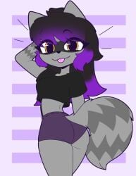 adorable anthro clothing female furry furry_female golden_eyes looking_at_viewer mandoy1o1 original_character purple_hair raccoon_girl sfw tail