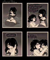 arm_warmers ashley_graves comic cuckquean flustered_female garter_belt garter_straps julia_(the_coffin_of_andy_and_leyley) lingerie on_bed patting_face rottenpetals self_harm_scars teasing the_coffin_of_andy_and_leyley thighhighs whispering_into_ear