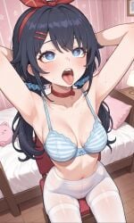ai_generated bikini breasts miside mita_(miside) open_mouth sitting small_breasts top