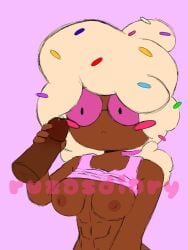 abs black_body black_cock black_woman blush brawl_stars glasses lifted_shirt pink_glasses puffy_hair rosa_(brawl_stars) ruz4sd1ary_(artist) sketch stroking stroking_cock stroking_penis sugarplum_rosa_(brawl_stars) tank_top