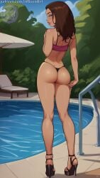 1girls ai_generated big_ass bikini bikini_bottom bikini_top bonnie_rockwaller brown_hair brown_skin female from_behind high_heels kim_possible legs long looking_back raiven short_hair solo_female standing tank_top thick_thighs thong