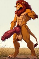 abs ai_generated anthro balls big_balls big_penis cock cocky69 excessive_size furry knot knotted_penis landscape lion lion_humanoid long_cock long_penis male muscles muscular muscular_anthro muscular_male pecs penis simba_(the_lion_king) the_lion_king veiny_balls veiny_cock veiny_knot veiny_penis