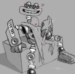 1boy blush blush cum cumshot full_body handjob human male monster my_singing_monsters rare_wubbox robot size_difference
