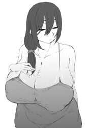 1girls big_breasts closed_eyes dress efto_(pixiv) female hand_on_breast huge_breasts mole_on_breast side_ponytail wide_hips
