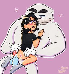 anthro black_hair black_nails blue_penis cartoon_network cum_in_ass francis_diggory furry glasses human_on_anthro interspecies nonbinary oc_x_canon penetration ralph_(wbb) self_insert selfship selfshipping we_bare_bears yeti