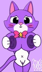 2026 2d_(artwork) anthro belly_button big_breasts cat_ears cat_tail cute_expression dark_purple_nipples digital_drawing_(artwork) edit edited feline heart_nose kiki_(pinkfong) kiki_puppup light_purple_background light_purple_body munchykirby1 nude_anthro nursery_rhyme original_character pinkfong small_eyelashes tagme vagina youtube