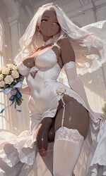 1futa action_girl_(jamesbron) ai_generated balls big_penis bouquet breasts bride dark-skinned_futa dark_skin dickgirl dress flower flowers futa_only futanari garter_straps hazel_eyes intersex jamesbron large_penis legwear looking_away medium_breasts navel_visible_through_clothes no_panties penis penis_out smile solo solo_futa stockings thighhighs thighs wedding_dress white_dress white_hair white_legwear white_stockings white_thighhighs wide_hips wind