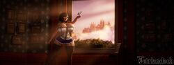 3d bare_shoulders big_breasts bioshock bioshock_infinite bird blue_eyes breasts brown_hair busty choker cleavage corset elizabeth_comstock female female_focus female_only garter_belt garter_straps hourglass_figure huge_breasts large_breasts legwear microskirt nylons short_hair skirt stockings tagme tetriandoch thick_thighs wide_hips
