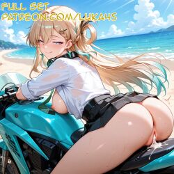 after_sex after_vaginal ai_generated ass back back_view beach behind_view blonde_female blonde_hair blush blush_lines blushing_at_viewer braid breasts breasts_out closed_mouth clothed collar cum cum_drip cum_in_pussy cum_inside cum_overflow dripping dripping_cum dripping_pussy earrings hair_between_eyes hair_ornament half-closed_eyes headphones long_hair luka45 lynae_(wuthering_waves) motorcycle multicolored_hair nipples open_clothes open_shirt patreon patreon_reward patreon_url patreon_username pussy pussy_juice pussy_juice_drip school_uniform schoolgirl seductive seductive_eyes seductive_look seductive_smile semen semen_in_vagina sitting sitting_on_motorcycle skirt smile sweat tie tongue_licking twintails wuthering_waves