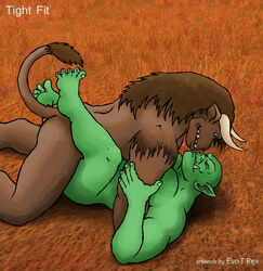 anal anal_sex bareback biceps big bovine cattle closed_eyes evo_t_rex gay horn huge_muscles lying male male/male male_only minotaur missionary_position muscles nude orc orc_male overweight penetration tauren tauren_male