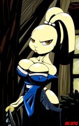 2012 anthro big_breasts breasts bunny cleavage clothing cochi_(artist) dated erect_nipples female furry genderswap_(mtf) katana kimono miyamoto_usagi monkeyxflash not_porn rabbit rule_63 samurai sword usagi_yojimbo visible_ass visible_underwear