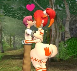3d 3d_(artwork) belle_fontiere between_buttcheeks between_buttocks big_ass big_booty big_butt bubble_ass bubble_booty bubble_butt heart kaibernation kissing meta_runner naked_female nude_female smg4 spear tribal tribal_paint weapon_between_buttocks whimpu_(smg4)