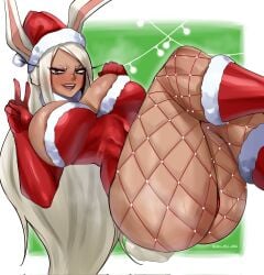 abs absurdres alternate_costume animal_ears athletic athletic_female bare_shoulders bent_over boku_no_hero_academia boots border breasts bunny_ears bunny_girl bunny_tail camel_toe cameltoe christmas christmas_clothing christmas_hat christmas_headwear christmas_lingerie christmas_outfit cleavage commentary dark-skinned_female dark_skin dotted_background english_commentary english_text female fishnets front-tie_top fur-trimmed_bra fur-trimmed_leotard fur-trimmed_thighhighs fur-trimmed_wrist_cuffs fur_trim gloves grin hand_on_own_hip hand_on_own_knee hanging_breasts highleg highleg_leotard highres large_ass large_breasts leaning_forward leotard lingerie long_eyelashes long_hair looking_at_viewer merry_christmas mili_leona_orochi milileonaorochi mirko miruko my_hero_academia parted_bangs pose posing pussy_juice rabbit_ears rabbit_girl rabbit_tail red_background red_eyes red_leotard red_thighhighs rumi_usagiyama santa_costume santa_hat sexy_clothing smile smug smug_grin solo sweat sweaty tagme tail tail_through_clothes teasing teasing_viewer thick_thighs thighhighs thighs toned toned_female twitter_username two-tone_bow very_long_hair wet_pussy white_border white_hair