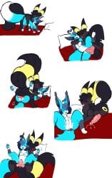 absurd_res anal anal_penetration animal_humanoid anus balls bed big_penis black_body black_fur blue_body blue_fur blue_pawpads blue_tongue bodily_fluids canid canid_humanoid canine canine_humanoid cum cum_on_vulva cyan_peace_of_stars eeveelution female fox fur furniture generation_2_pokemon genital_fluids genitals half-closed_eyes hi_res humanoid knot looking_pleasured male male/female mammal mammal_humanoid multiple_poses narrowed_eyes nintendo pawpads penetration penis pillow pokemon pokemon_(species) pose smile takeshi_(umbreon) tongue tongue_out umbreon vulpeku vulva