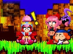 2025 2boys 2girls balls bandana bandana_waddle_dee brawl_stars crossover helmet janet_(brawl_stars) kirby kirby_(series) korean_female legs_up long_ribbon melodie_(brawl_stars) melodie_note_(brawl_stars) meme_in_the_background nintendo orange_body penis penis_in_pussy pink_body pink_hair pixel_art public_sex sex spear sprite_art sprite_edit supercell tahiel_(artist/editor) waddling_head weird_crossover