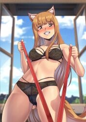 1girls bra female female_only holo holo_(spice_and_wolf) kagato007 light-skinned_female light_skin spice_and_wolf underwear wolf_girl