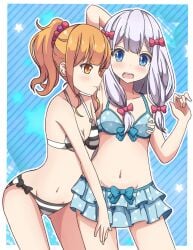 2girls arm_behind_head arm_up armpit armpit_crease armpit_focus armpit_peek armpits bare_armpits bare_arms bare_belly bare_chest bare_hands bare_hips bare_legs bare_midriff bare_navel bare_shoulders bare_skin bare_thighs belly belly_button bikini bikini_bottom bikini_top black_bikini black_bikini_bottom black_bikini_top black_swimsuit black_swimwear blackheartxiii blue-eyed_female blue_background blue_bikini blue_bikini_bottom blue_bikini_top blue_eyes blue_swimsuit blue_swimwear boob_grab breast_grab breast_grab_from_behind breast_grabbed_from_behind breasts brown-eyed_female brown-haired_female brown_eyebrows brown_eyes brown_hair caressing_breasts curvaceous curvaceous_body curvaceous_female curvaceous_figure curvaceous_hips curvy curvy_body curvy_female curvy_figure curvy_hips eromanga_sensei exposed_armpits exposed_arms exposed_belly exposed_chest exposed_hips exposed_legs exposed_midriff exposed_navel exposed_shoulders exposed_skin exposed_thighs eyebrows_visible_through_hair female female_only fondling fondling_breasts front-tie_bikini front-tie_bikini_top grabbing_breast grabbing_breasts grabbing_breasts_from_behind grabbing_tits grey-haired_female grey_eyebrows grey_hair grope grope_from_behind groped_from_behind groping groping_breast groping_breasts groping_chest groping_from_behind hair_ornament hair_ornaments hairless_armpits half_naked half_nude halterneck hand_behind_head hand_on_another's_leg hand_on_another's_thigh hand_on_leg hand_on_thigh hand_up inguinal_crease inguinal_ligament izumi_sagiri jinno_megumi lean_figure legs licking_armpit licking_armpits multiple_females multiple_girls naked naked_female naked_woman narrow_waist navel nude nude_female nudity open_mouth parted_lips petite petite_body petite_breasts petite_female petite_girl petite_tits ponytail presenting_armpit semi_nude shaved_armpits side-tie_bikini sidelocks slender_body slender_waist slim_waist small_breast small_breasts stomach string_bikini striped_bikini striped_bikini_bottom striped_bikini_top swimsuit swimwear thigh_gap thighs tiny_breasts tongue tongue_out twintails twintails_(hairstyle) upper_teeth white_bikini white_bikini_bottom white_bikini_top white_swimsuit white_swimwear